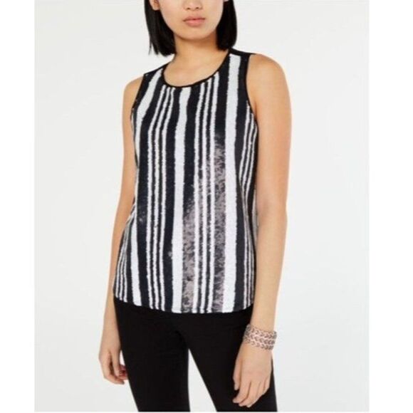 INC Women's Sequined Striped Tank Top, Sz L, NWT - Picture 1 of 3
